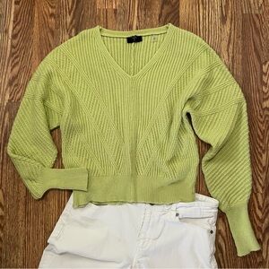 Tahari Green V-Neck Knit Sweater, Medium